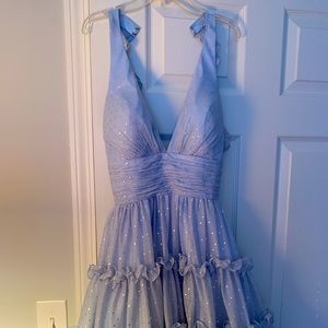 Rachel Allan Blue Polka Dot Prom Dress